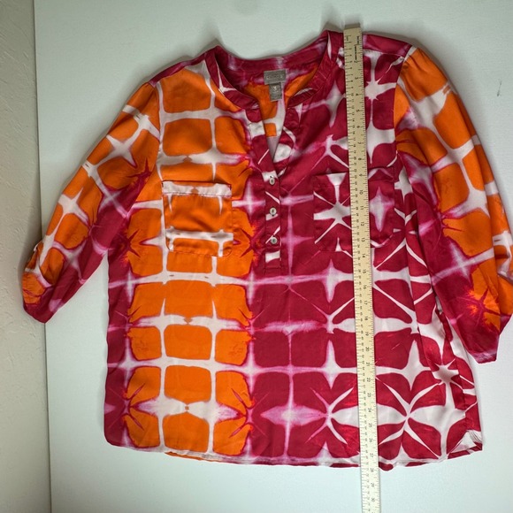 Chicos Tie Dye Abstract Blouse Size 3 XL V-Neck Colorful Vibrant Lightweight - Picture 9 of 10